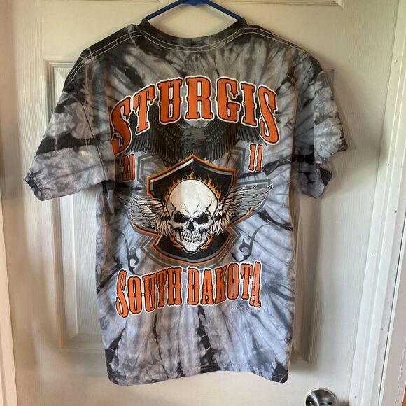 Sturgis South Dakota T-Shirt Men’s Medium Tie Dye Skulls 2011 Big Graphics - Picture 8 of 14